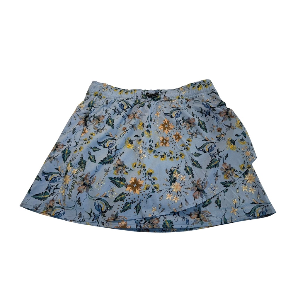 Kari Traa Skort Women Small Blue Floral Excellent Athletic Hiking Wrap Skirt